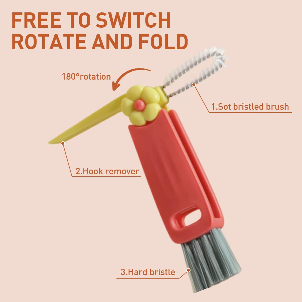 HASTHIP Bottle Cleaning Brushes 3 Pcs for Water Bottles with Dual Head Design and Folding Pry Tool | Cute Flower Style