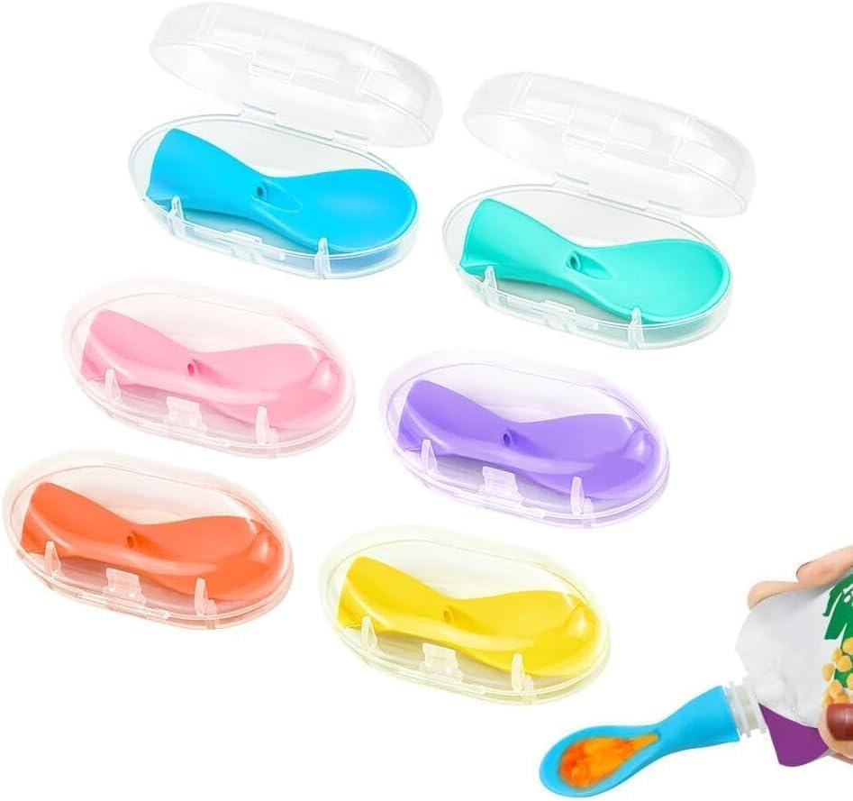 SNOWIE SOFT Baby Feeding Spoons for Puree Pouches with Storage Case | BPA Free Silicone