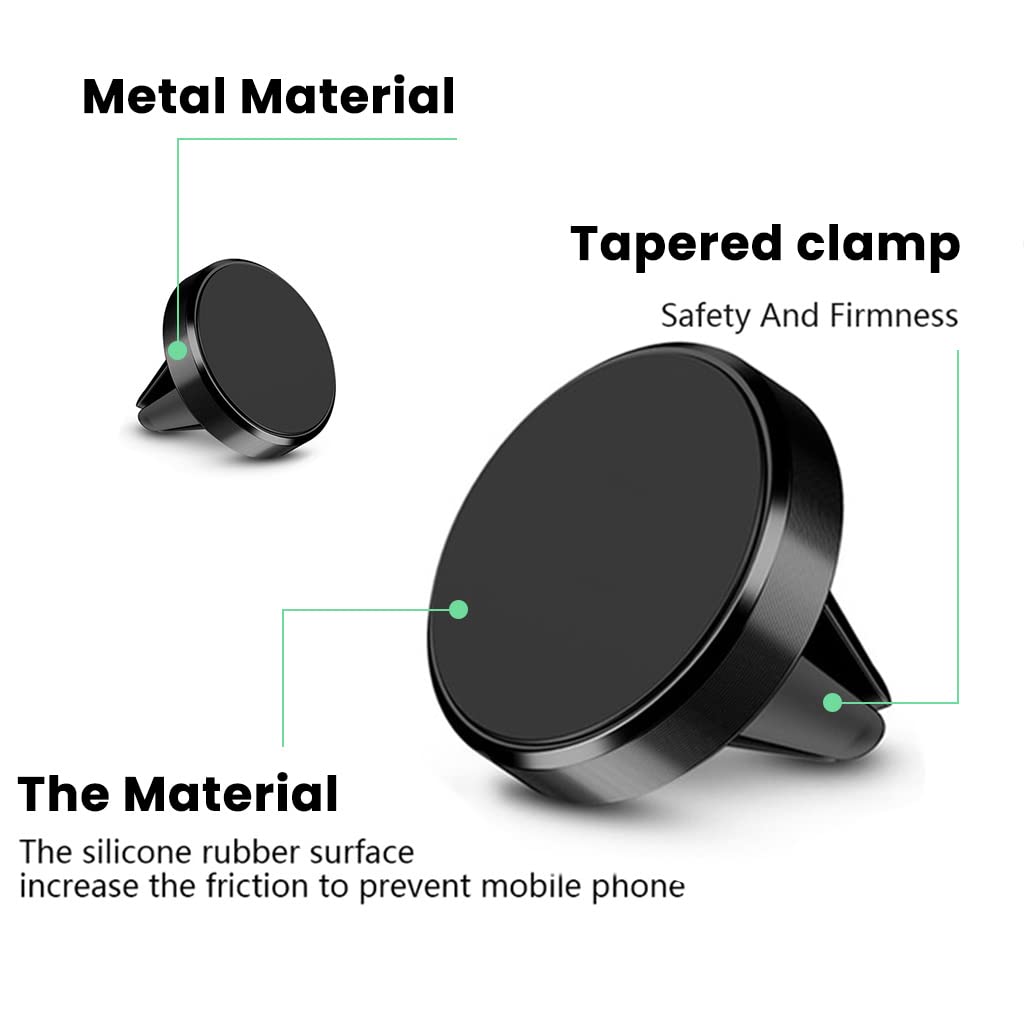 HASTHIP Magnetic Car Phone Mount Holder for Air Vent with 4 Strong Magnets and Rubber Clamps