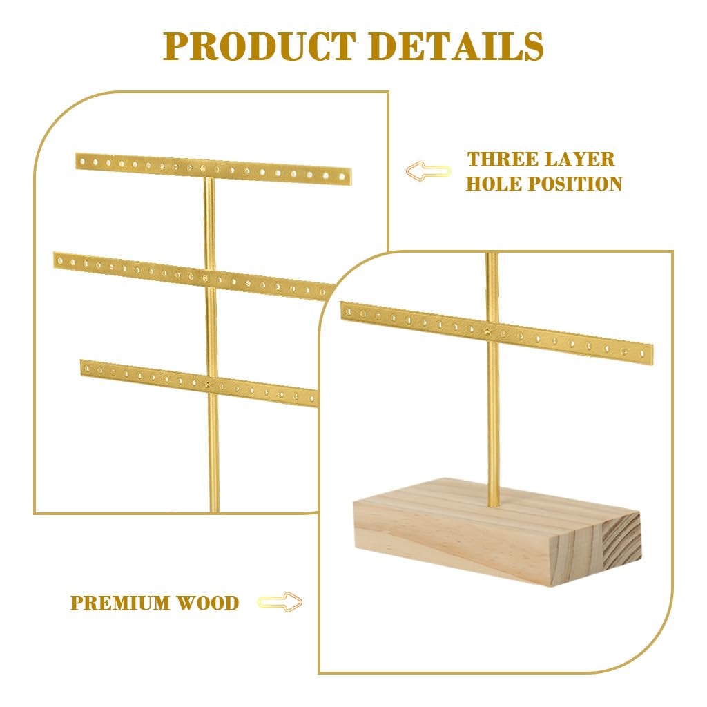HASTHIP Earring Display Organizer for Desk and Dresser with 52 Holes and Wooden Base | Metal Jewelry Holder
