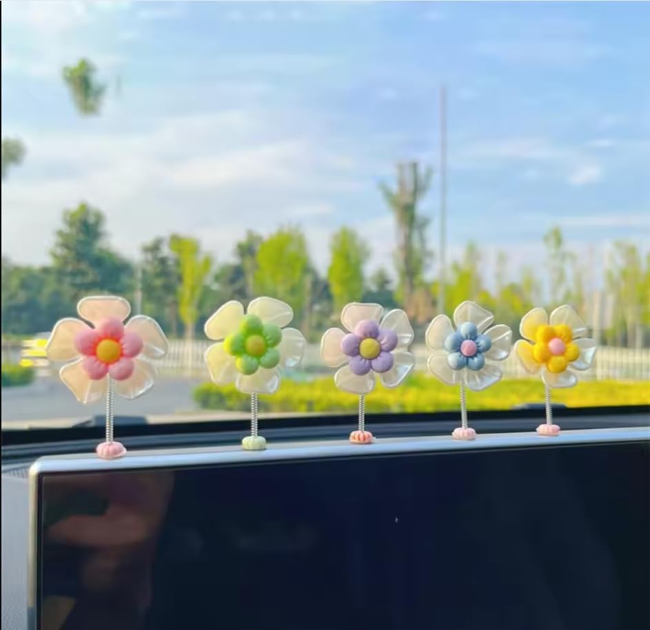 STHIRA® 5 pieces of mini chrysanthemum car decoration 2-inch swinging sunflower dashboard decoratio