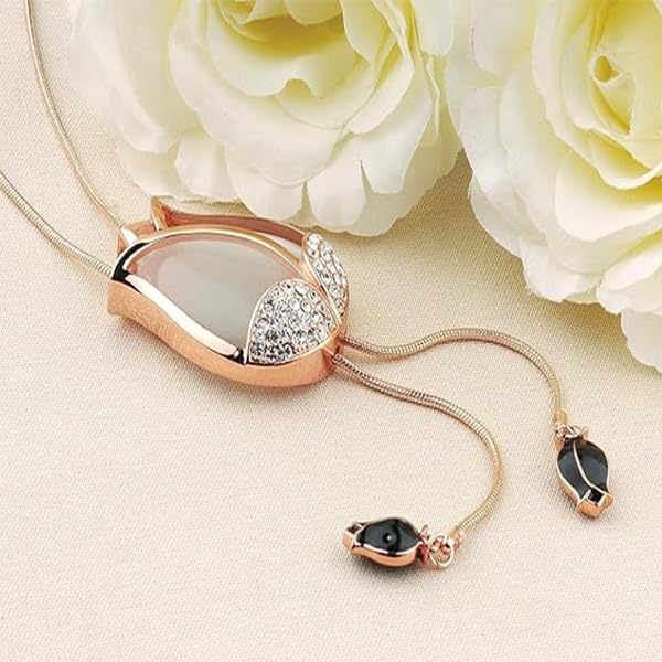 Zibuyu Rose Gold Opera Necklace for Women with Opal Tulip Pendant and Rhinestones | Elegant Accessory for Gowns and Dress Shirts