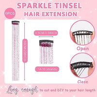 MAYCREATE® 6pcs Hair Tinsel Clip-in Glitter Hair Extensions for Women, 20.5in Pink Shiny Tinsel Strands, Heat Resistant Fairy Sparkle Hair Accessories for Girls Kids Festival Cosplay Party Gift