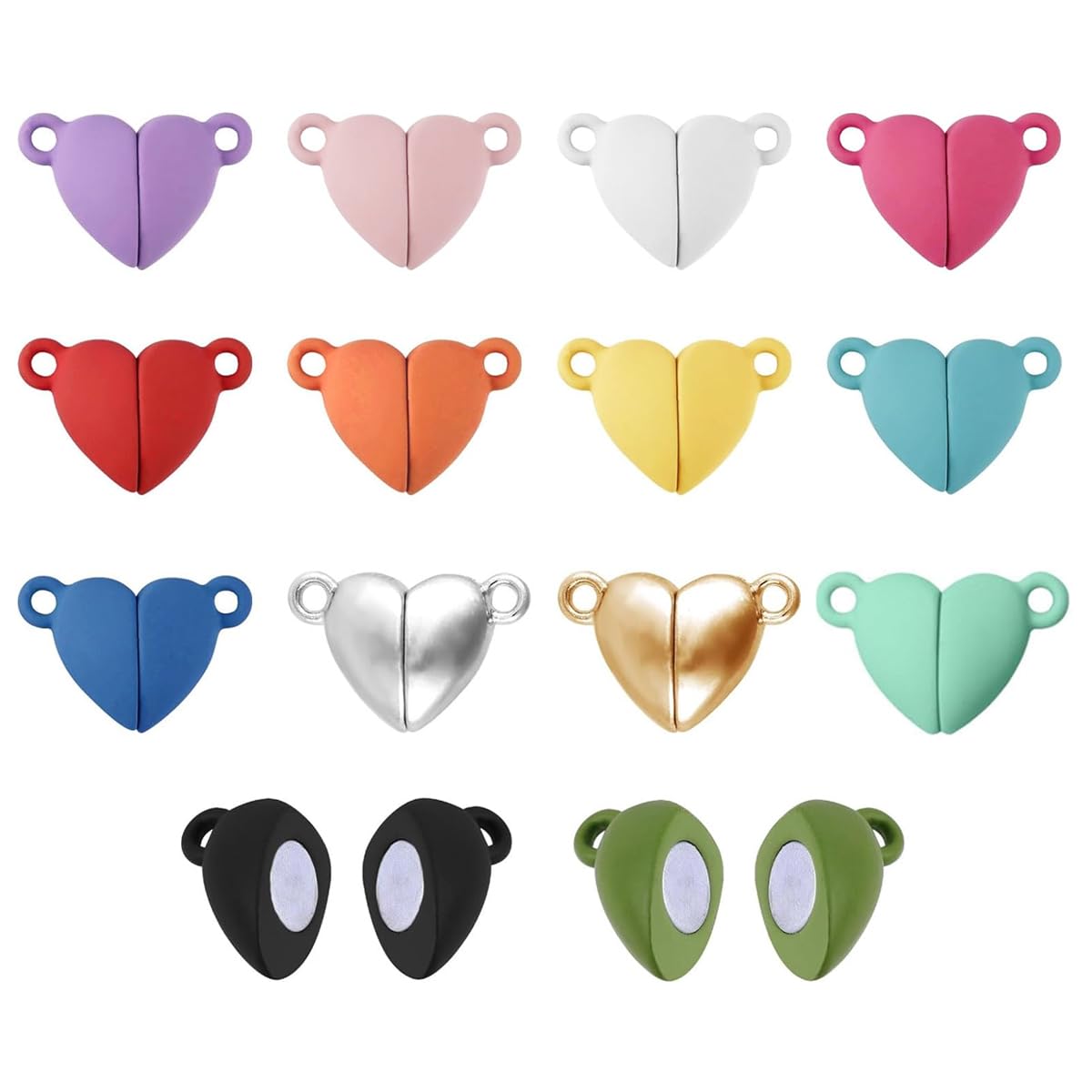 HASTHIP® 14 Pcs Matched Heart Charms DIY Jewelry Making Magnetic Heart Charms Color Metal Magnetic Heart Charms for DIY Couple Bracelet, Friendship Bracelet, Necklace, DIY Crafts