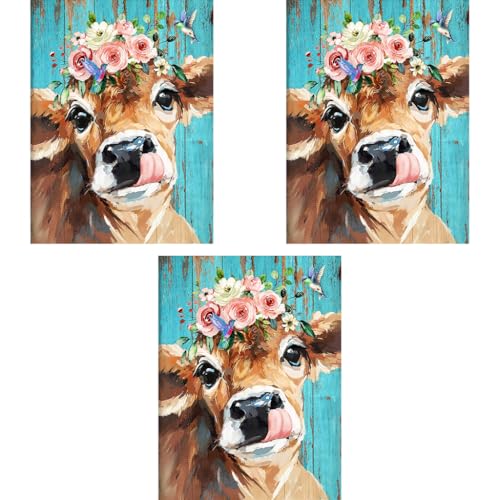 HASTHIP® Diamond Painting Kit with Round Diamonds 5D for Adults Kids 30 X 40cm Full Drill Cow Gem Art Home Wall Decor Gifts 12x16inch 3PCS