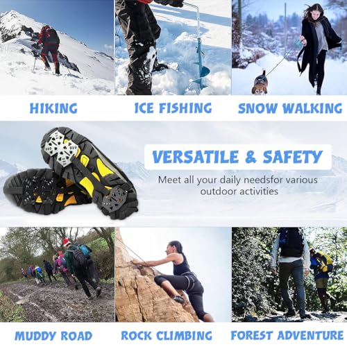 GUSTAVE® 1 Pair Ice Cleats for Shoes 24 Manganese Steel Spikes Design Ultra Strong Traction Anti-skid Ice Cleats Adjustable Ice Cleats for Men Women Outdoor Ice Cleats for Walking, Trekking, Hiking, M