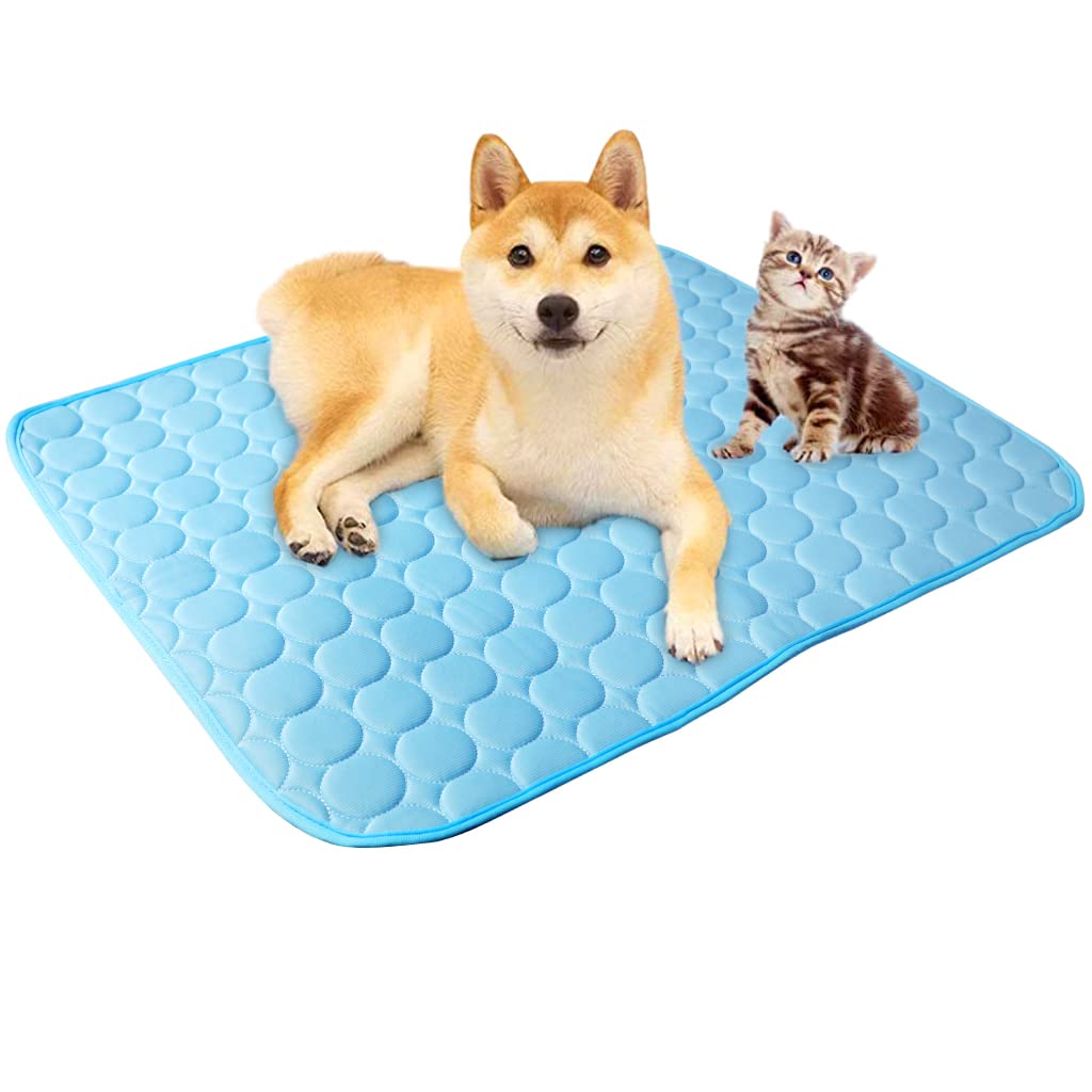 Qpets® Summer Dog Cooling Mat Pet Sleeping Pad Cooling Mat Nylon Ice Silk Soft Water Absorption Pad Cat Beds Dog Bed Medium Size for Dog & Cat Waterproof Bottom (75 * 60cm, L)