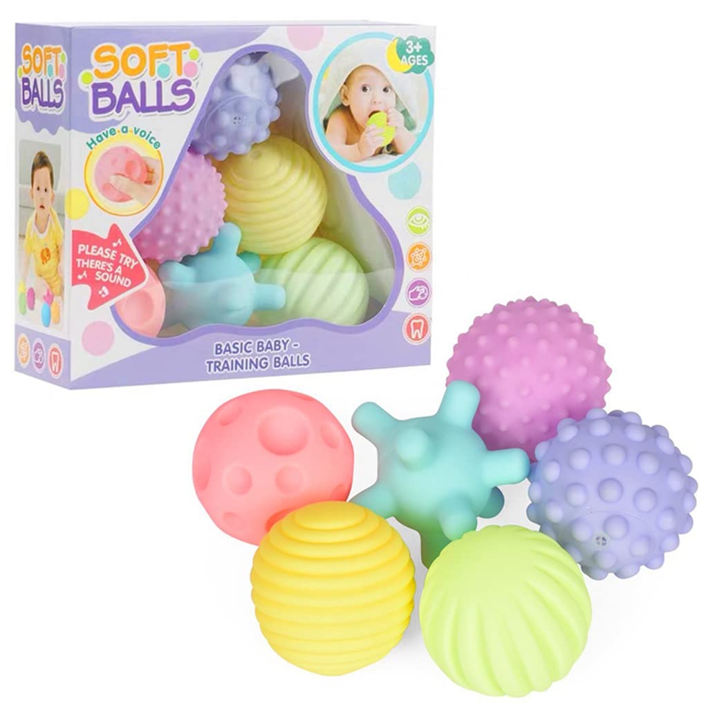 PATPAT® Balls for Kids Squeeze Ball Toys 3 to 12 Months for Toddlers 1-3, Bath Toy Squeak Ball Toy Sensory Baby Toy for Kids, Sensory Ball for Babies, Soft Vinyl Ball Toy with Gift Box (6 Pack)