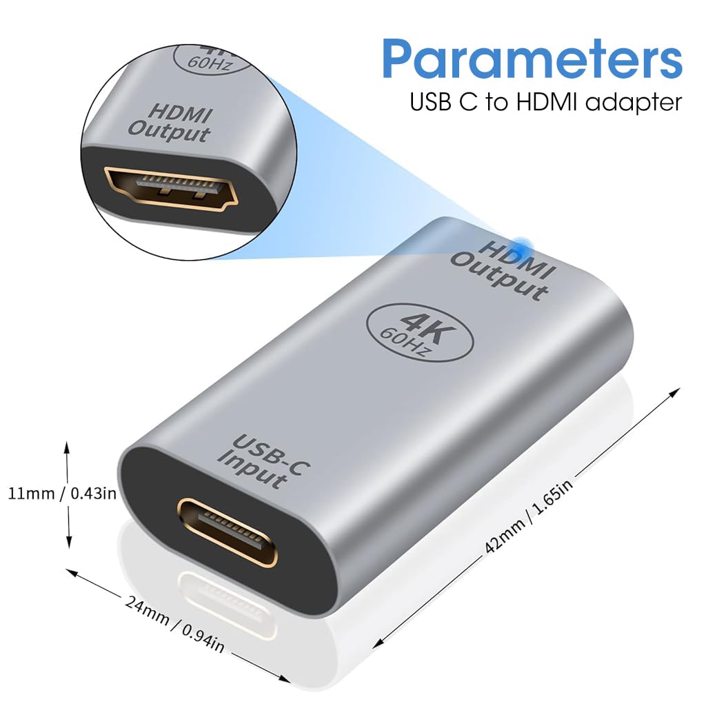 Verilux USB C to HDMI Adapter 4K@60Hz for MacBook and iPad Pro featuring Aluminum Alloy Shell