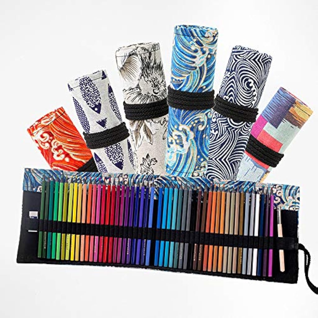 PATPAT® 48 Holes Canvas Pencil Wrap Case for Adults and Kids Colored Roll Up Pouch Package Sketching Drawing Writing Storage Constellation Night Sky 2PCS