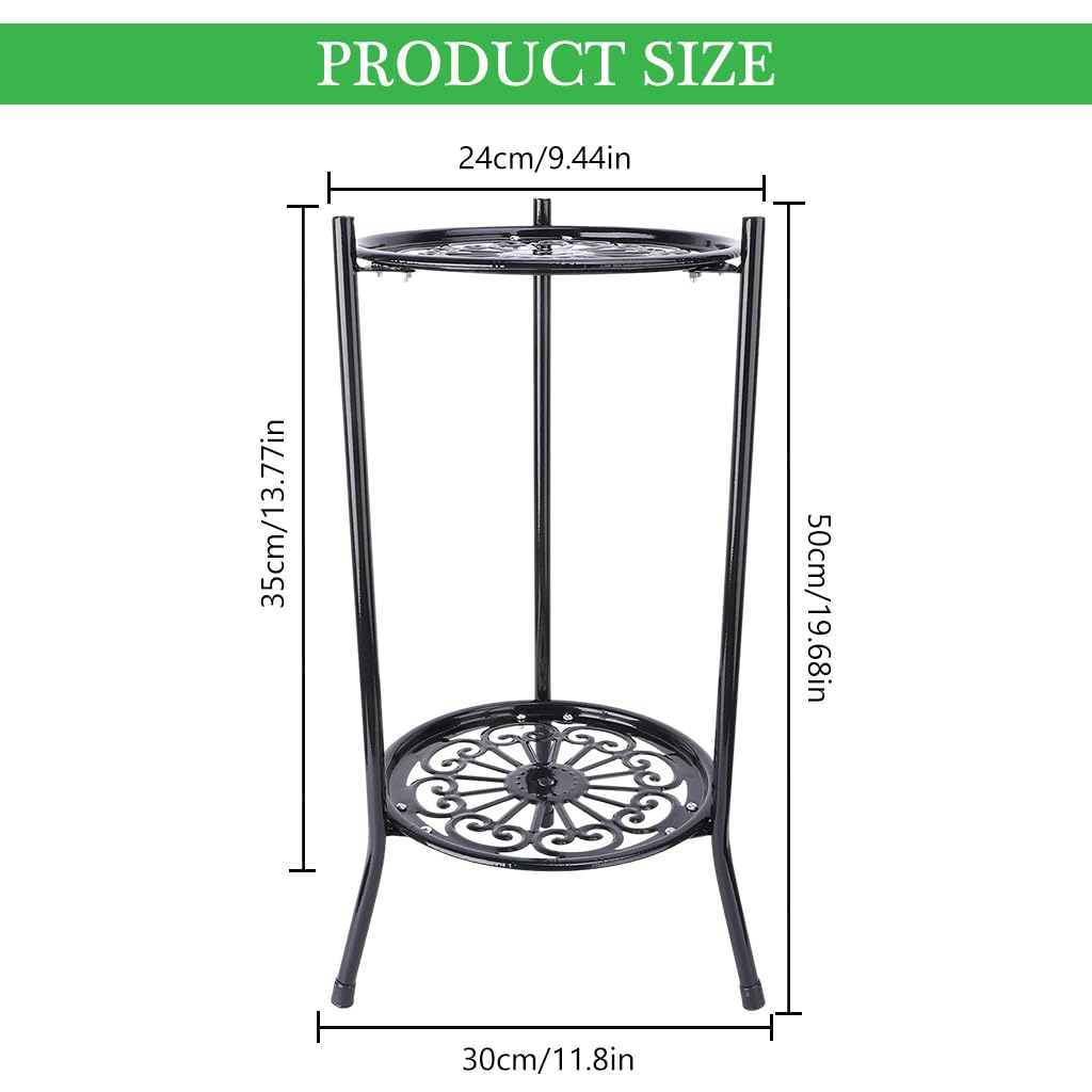 HASTHIP Double Layer Plant Stand for Indoor and Outdoor Use featuring Hollow Out Trays | 60cm Metal Holder in Elegant White