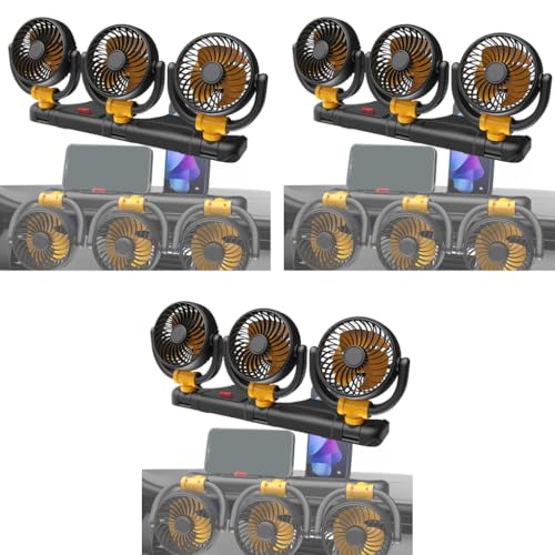 STHIRA® 12V Electric Car Cooling Fan 360 Rotatable Triple Heads Air Circulator Manual Rotation 2 Speed Cigarette Lighter Plug Powerful Airflow for Vehicles RVs SUVs 3PCS