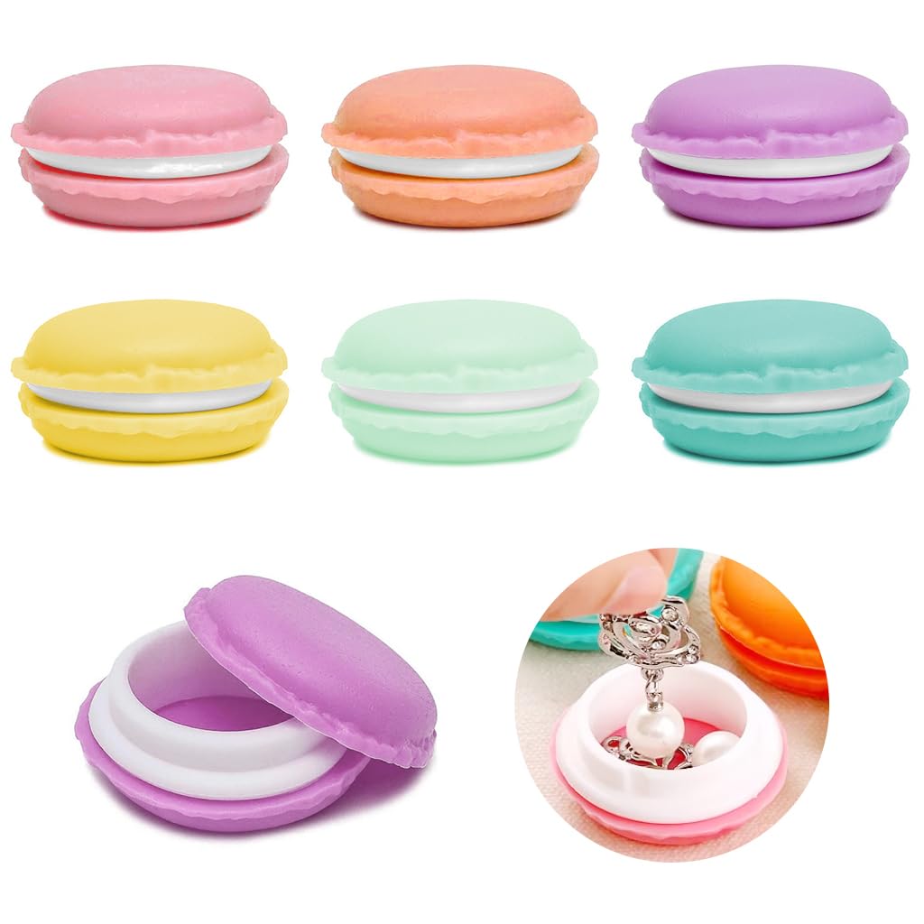 MAYCREATE Mini Macaron Jewelry Box for Travel with 6Pcs Colorful PVC Cases | Cute Organizer