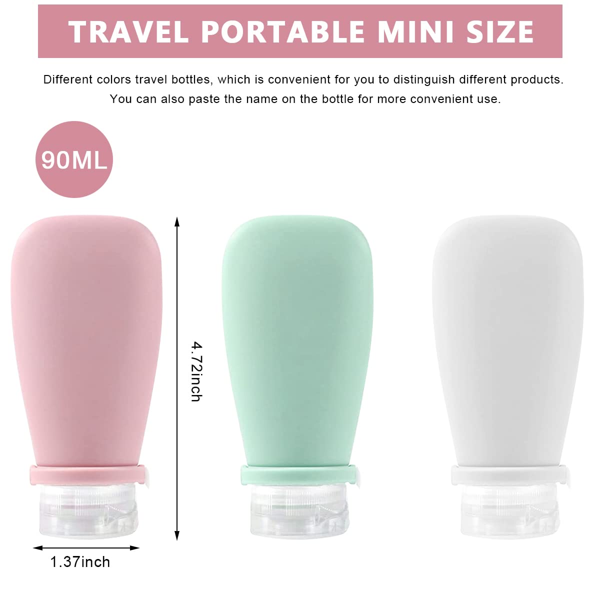 MAYCREATE Travel Toiletries Bottles Kit for Easy Packing with Double Leakproof Design | 3pcs 90ml Refillable Silicone Containers