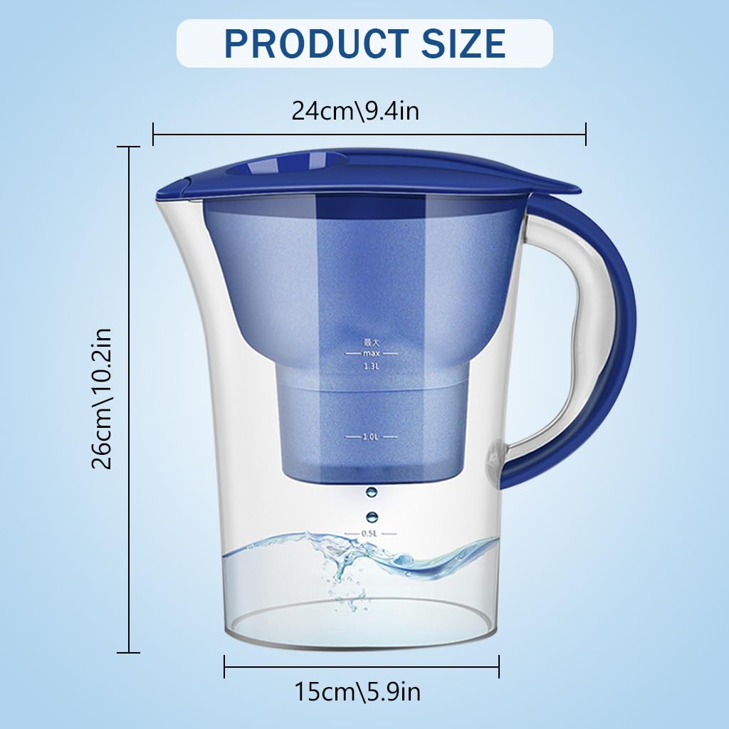 Supvox® Water Filter Jug 2.5L Water Pot with Filter Cartridge Activated Carbon Filter Water Filter Jug for Tap Water Food Grade PP Water Filter Jug Cold Water Pot, Blue