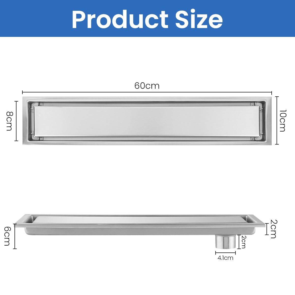 Serplex Linear Shower Drain for Bathrooms with Tile Insert Grate 23.6x3.9 in 304 Stainless Steel