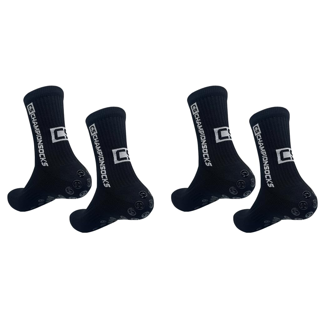 PROBEROS Men Sport Socks for Football with Silicone Grip Dots Black 2PCS | Anti Slip Stability