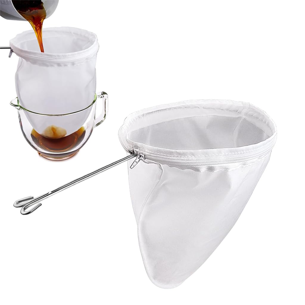 Supvox® Kitchen Nut Milk Bag Thai Tea Strainer Reuseable Fabric Straining Bag with Stainless Steel Handle Detachable Straining Bag Design Utility Straining Bag for Milk Tea, Cheese-Making