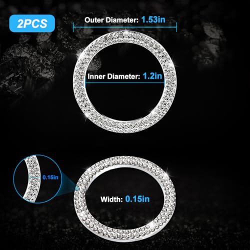 STHIRA® 4PCS Crystal Double Rhinestone Car Push Start Button Cover Bling Ring for Womens Interior Decorative Knob Accessory Stylish Durable Engine Stop