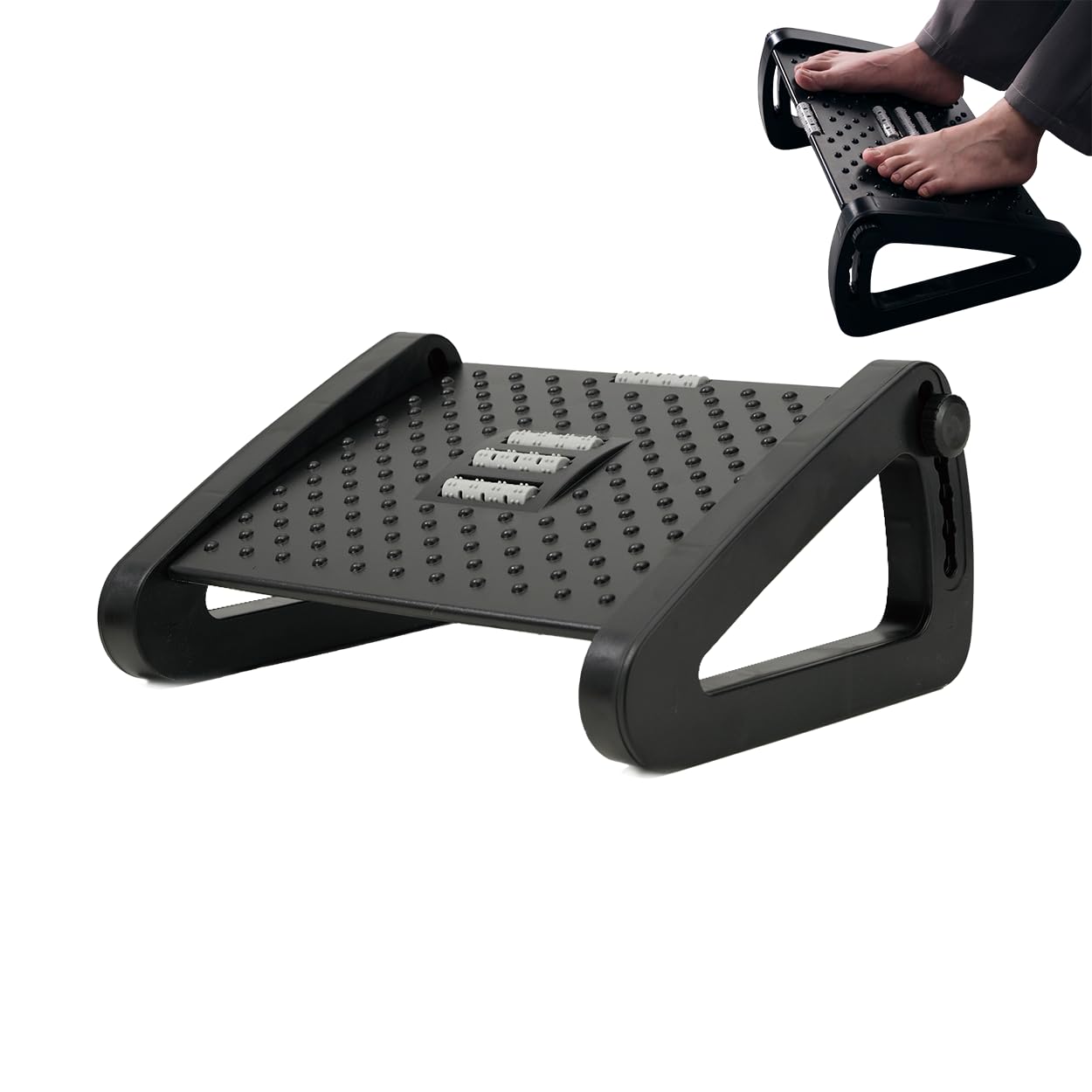 ZIBUYU® Under Desk Foot Rest Massager Foot Support with Built in Foot Massage Roller Foot Stool, 6 Adjustable Height Design, Improves Leg Fatigue, Swelling, Numbness