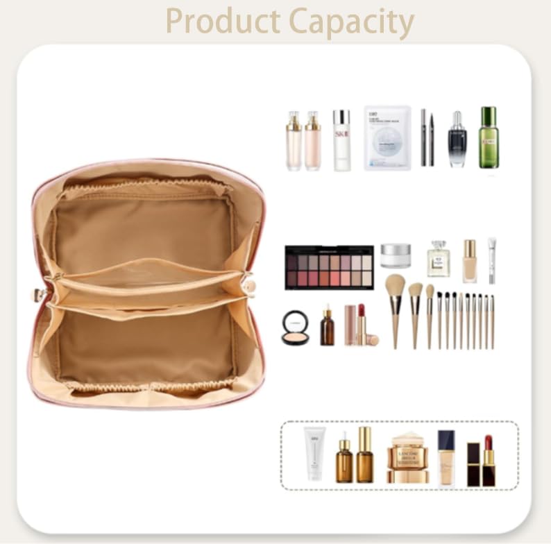 ZIBUYU Cosmetic Bag for Travel with 6 Compartment Storage and Flat Open Design | White
