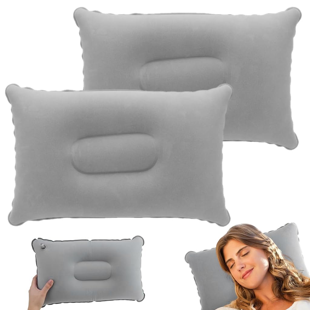 HANNEA Inflatable Pillow for Travel and Camping featuring Ergonomic Support | 16.9x10.36 in Soft Flocked PVC