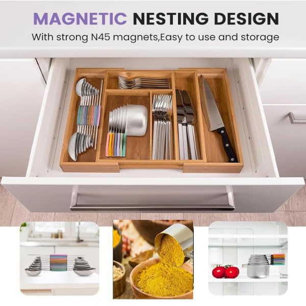 HASTHIP Measuring Cups and Spoons Set for Baking with Natural Wood Handles | 13‑Piece 304 Stainless Steel Kitchen Set