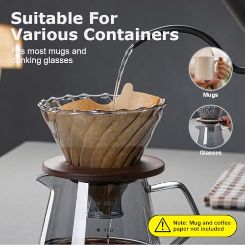 Supvox® Glass Coffee Dripper with Spiral Ridges High Borosilicate Pour-Over Set Bamboo Stand, Easy-Grip Handle Premium Coffee Accessories Set 2PCS Gift for Coffee Lovers