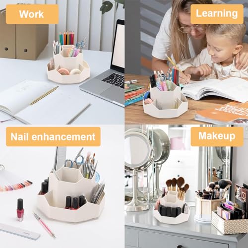 Climberty® Pen Stand for Study Table, 9 Slots Pen holder 360 Degree Rotating Desk Organizer, Desktop Storage Pen Organizers Stationery Supplies, Cute Pencil Cup Pot for Office School Home (Beige)