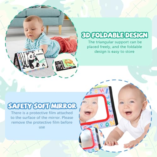 SNOWIE SOFT® Baby Cloth Book with Mirror 3D Animal Cartoon Books for Babies 0 to 3 Years Built in Squeaky Device Montessori Busy Board Tummy Time Early Learning Activity Toys 3PCS