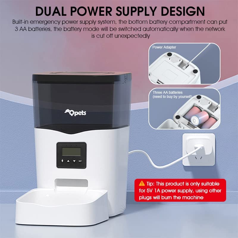 Qpets® 3L Cat Dog Feeder Automatic, Automatic Cat Feeder with Voice Recorder, Auto Dog Feeder with Quantition Timed & Dual Power Supply, Cat Food Dispenser for Small and Medium Pet Dogs (White)