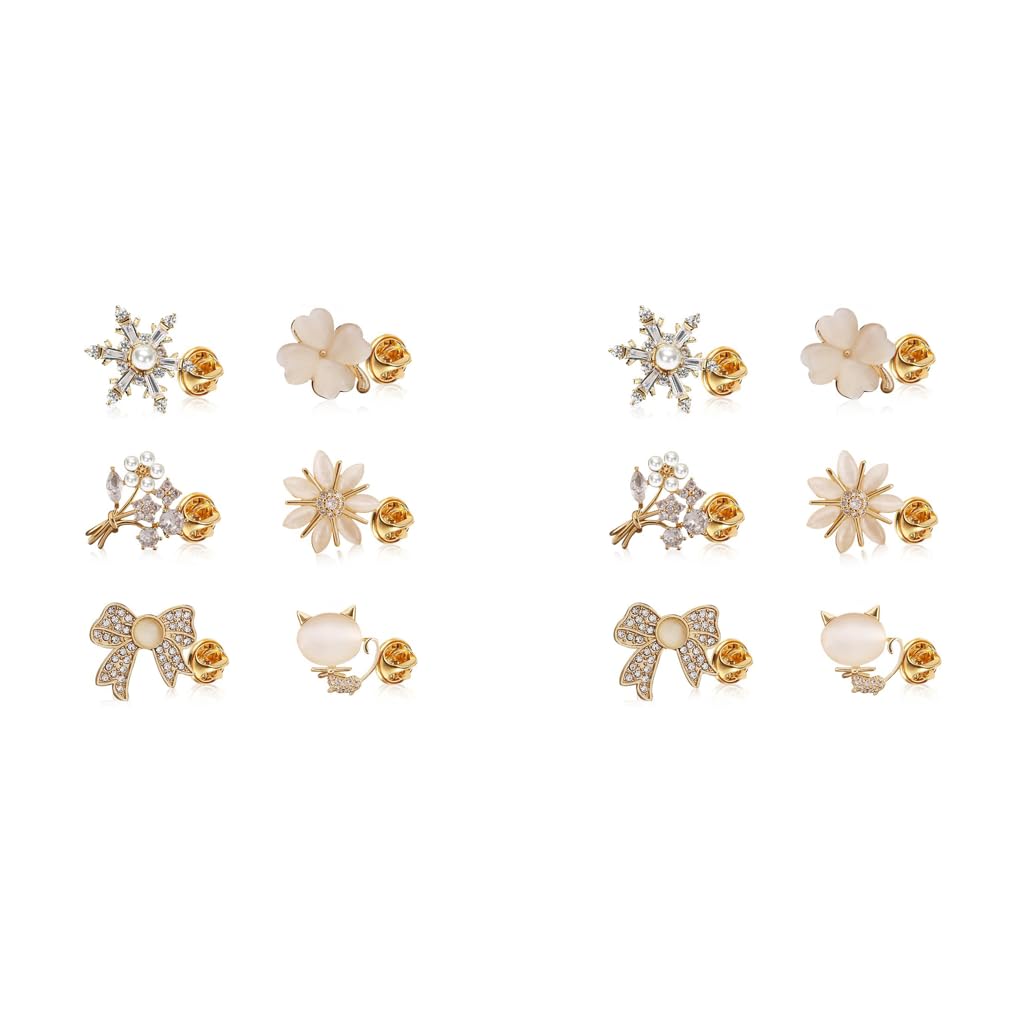 SANNIDHI® 12PCS Shirt Brooch Pin Saree for Women Pearl Buttons Rhinestone Cover Up Safety Pins Shawl Sweater Jewelry Set Gift Girls