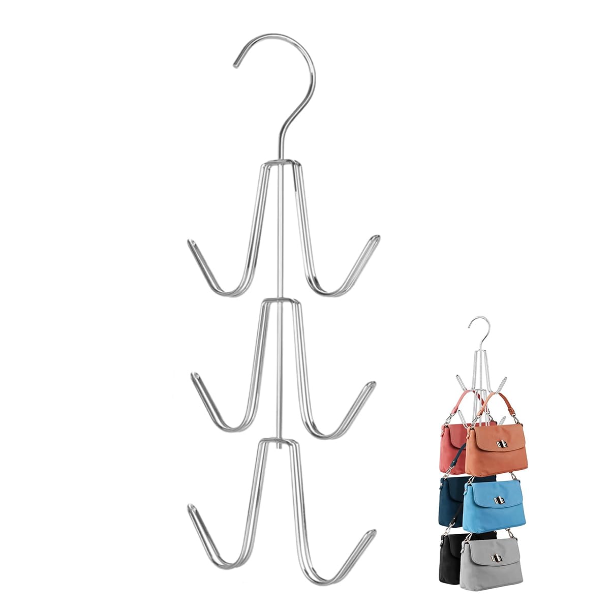 HASTHIP® 1Pcs Handbag Organzier Rack Multi Handbags Hanger Organzier for Closet Wardrobe Purse Handbag Hanger Organizer Metal Handbag Organzier Hanger for Bags, Hats