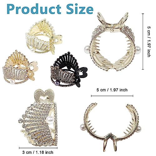 PALAY® 3 Pack Hair Claw Clips for High Ponytail, Metal Pearl Crystal Crown Hair Clips for Women Girls, Stylish Small Ponytail Holder Buckle for Thick Long Hair, Decorative Hair Accessories