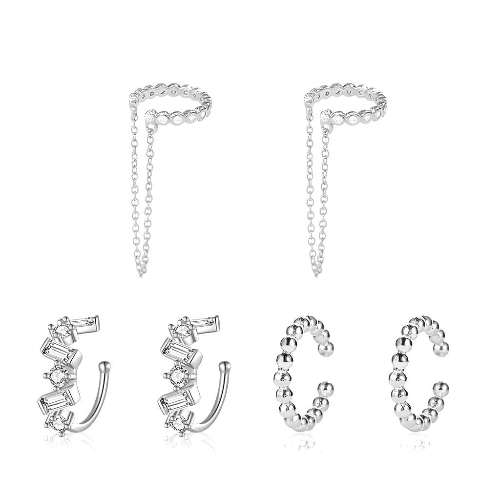 SANNIDHI Ear Cuff Earrings for Women with Non Piercing Clip On Design and Silver Finish | 3 Pairs Hypoallergenic Trendy Jewelry