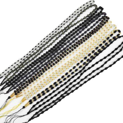 SANNIDHI® 10pcs Glass Beads Necklace Set, Long Bead Necklace Sleek Elegant White, Black, Clear Glass Beads, Prayer Beads Healing Beads Necklace for Meditation