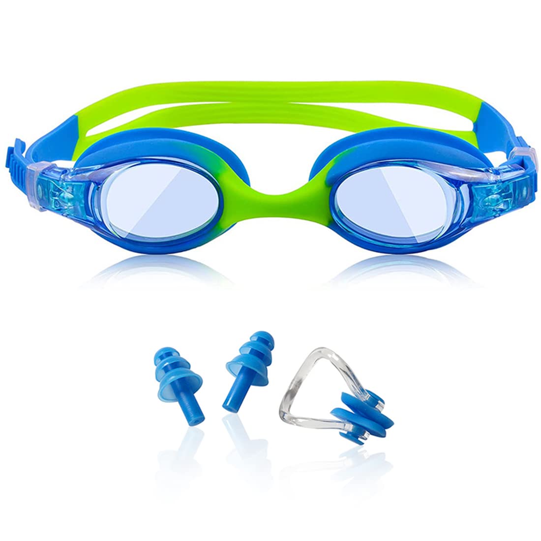 Proberos® Swimming Goggles for Boys and Girls with Earplugs and Nose Clip, Anti Fog UV Protection Professional No Leaking Swimming Goggles for Men Women (Blue)