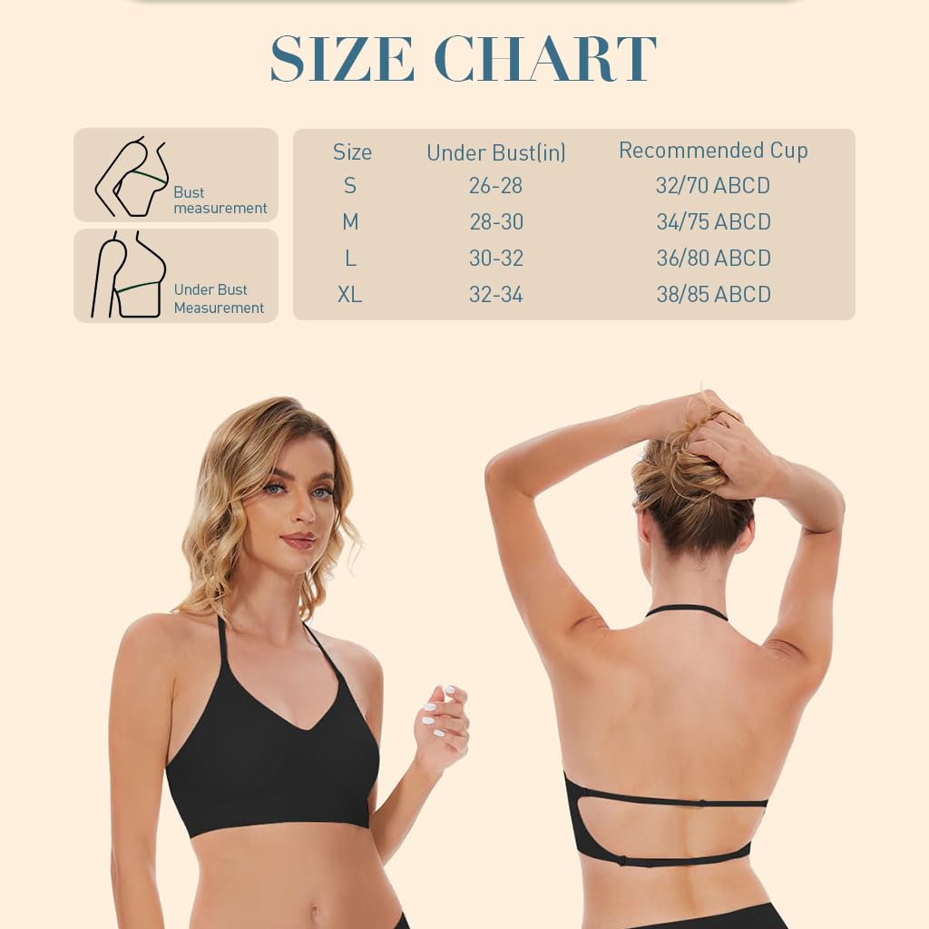 PALAY® Women's Low Back Seamless Bras Backless Multiway Convertible Adjustable Strap Halter Lifting Bra Spaghetti Strap Wire-Free with Padded Removeable, M