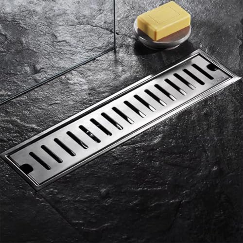 HASTHIP® Stainless Steel Floor Drain for Shower Room, 11.8'' Linear Drain with Removable Grate, Anti-Odor Self-Closing Floor Drain, Modern Bathroom Drain