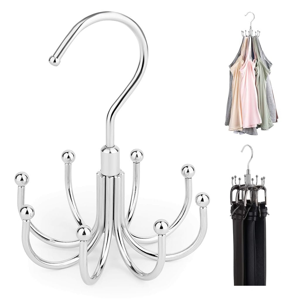 HASTHIP Tie Organizer for Closet Storage with 8 Hooks and 360° Rotatable Nylon Hanger | Space Saving Wardrobe Access