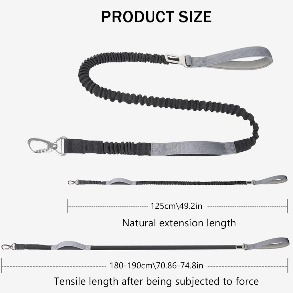 Qpets® Dog Training Leash, Dog Leash Pet Belt with Sponge Handle for Dog, Nylon Bungee Pet Leash for Samll Medium Large Dog - Natural 1.25m/Stretching 1.9m