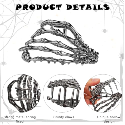 MAYCREATE® 3Pcs Gothic Hair Claw Clips for Women Girls, Skeleton Hand-shaped Punk Metal Claw Clip, Spider-shaped, Cobweb Metal Alloy Hair Clips Fashion Halloween Hair Accessories