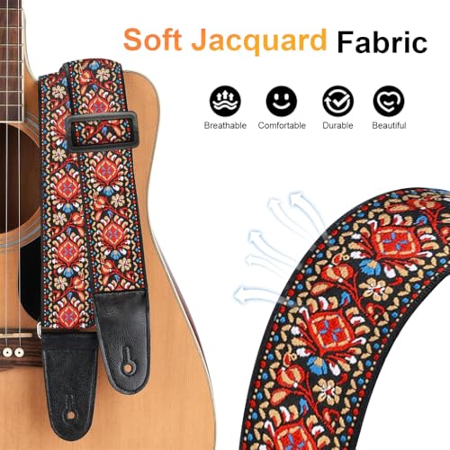 HASTHIP® Guitar Strap Double-Sided Fashion Embroidered Adjustable 34-41 Inches for Acoustic Electric Bass Gift Players 3PCS