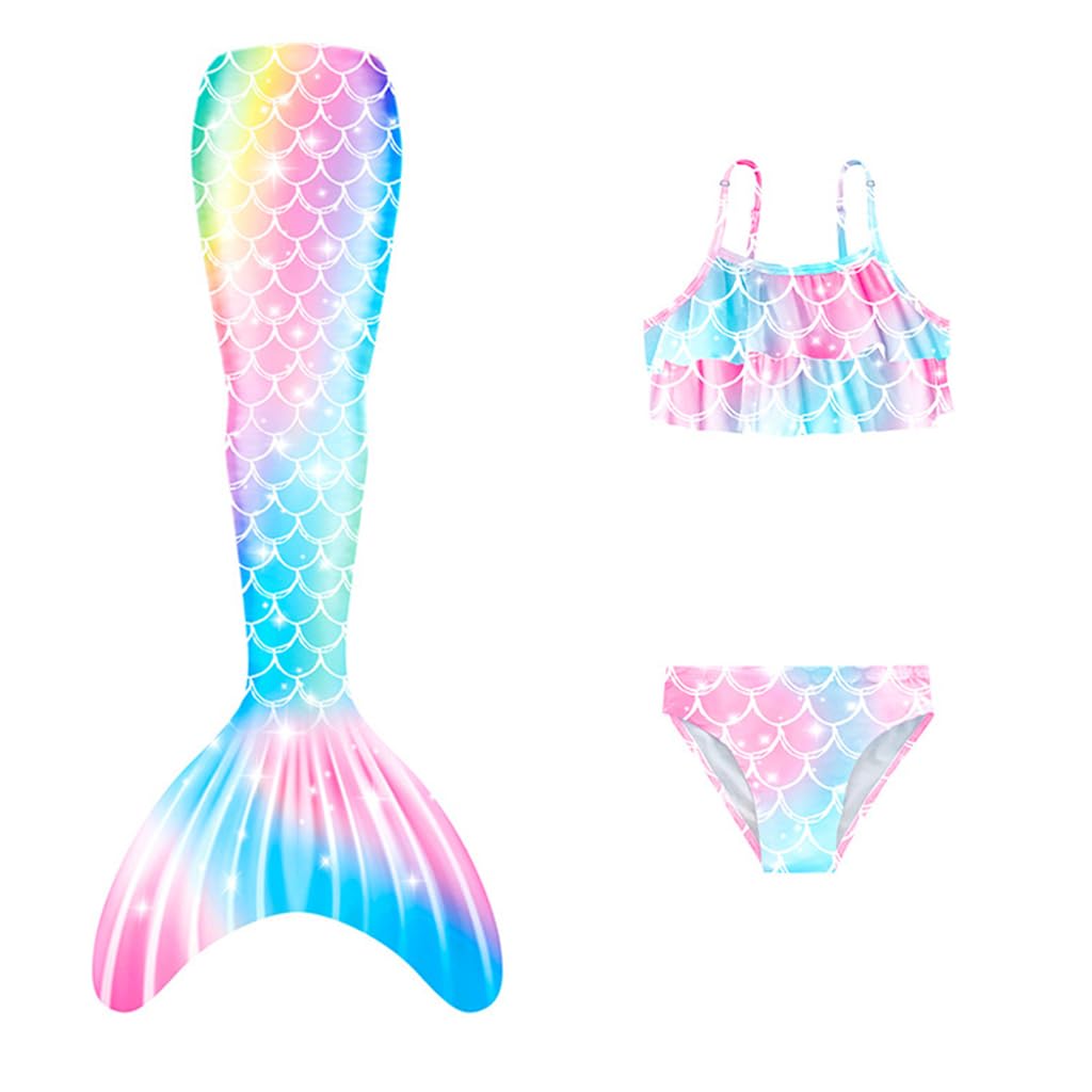 PALAY® Set of 3 Swimming Suit for Girls Mermaid Tail Swimming Top and Brief, Mermaid Tail Suit Swimwear Bikini Suit for Girls 4-5 Years Old Multicolour