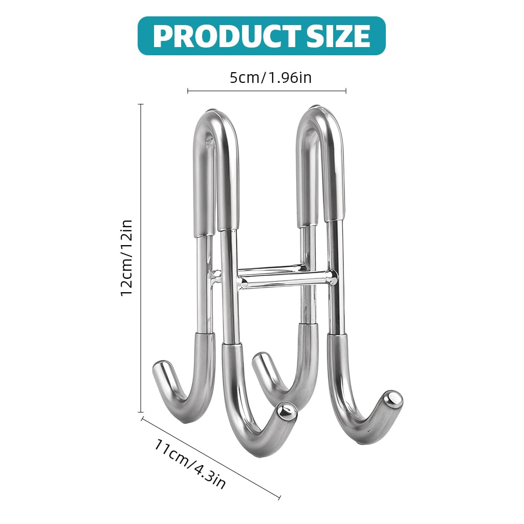 HASTHIP Door Hook Rack for Glass or Room Doors featuring 4-Prong Double-Sided Design | Stainless Steel Removable Organizer