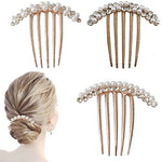 PALAY® 3 Pcs Pearl Claw Hair Clips Side Comb Rhinestone French Hairpins Metal Decorative Hair Bun Clips Hair Accessories for Women Girls Gift