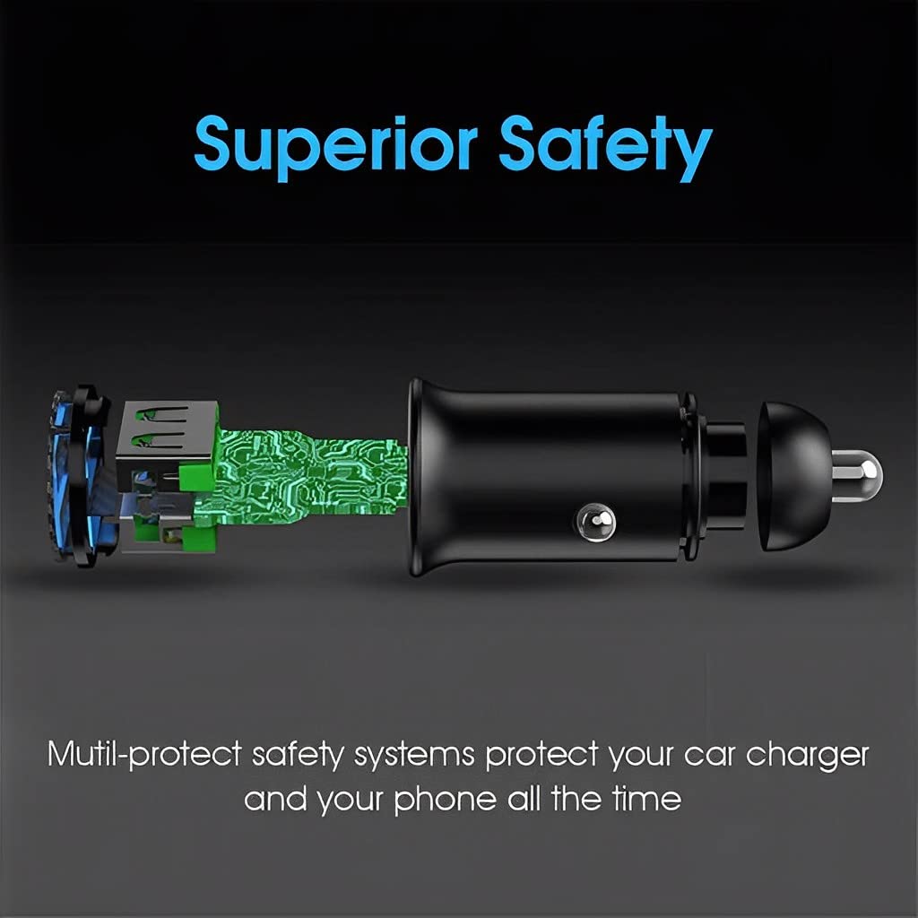 ELEPHANTBOAT Mini Car Charger with Dual USB 30W Ports for Fast Charging | Metal Casing