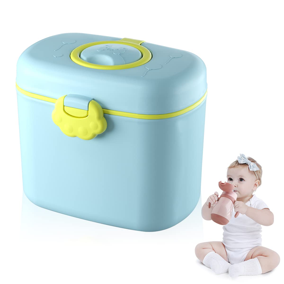SNOWIE SOFT Baby Formula Dispenser for Travel with Scoop & Leveller featuring Double Lid Seal | 300g BPA Free Blue PP Container