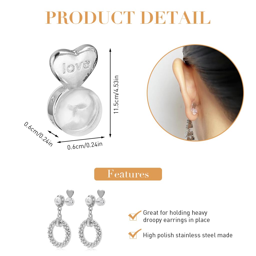 Venzina® Earring Backs for Droopy Ears Heart Earrings Back Stopper for Dangle Earrings, Studs Earrings Silicone Earring Backs with Box, Secure Earring Backs Replacement - 6 Pcs