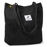 PALAY® Tote Bag Corduroy Grocery Bag Large Hand Bag For Women Shopping Bag, Grocery Bag, Shoulder Bag For Shopping, Commuting, Black